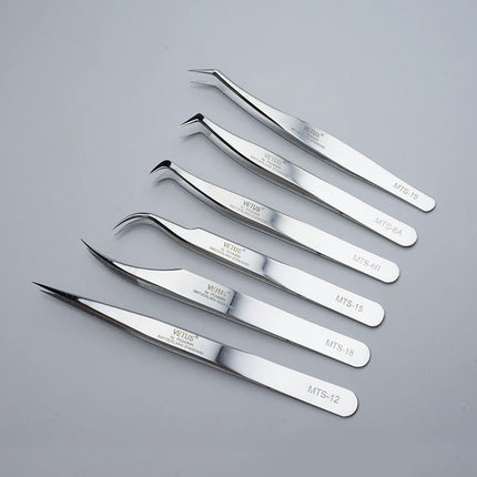 VETUS Original New MTS Series Silver Tweezers for Eyelash Extensions Stainless Steel Hyper Fine Tip Anti Static ESD Tweezers