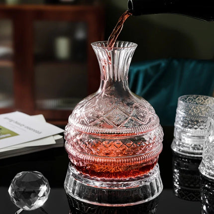 Crystal Wine Decanter Elegant Handcrafted Glass Wine Decanter Set - Rotating Wine Aerator, Spinning Whiskey Carafe