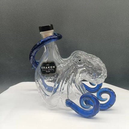 Unique Kraken Octopus Glass Liquor Bottle, Clear Rum Decanter, Decorative Barware & Home Display Piece for Spirits