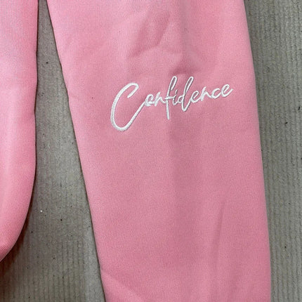 Vintage Letter Embroidered Pink Long Sleeved Pullover Y2K Fashion Personality American Street Autumn Winter Sports Loose Hoodies