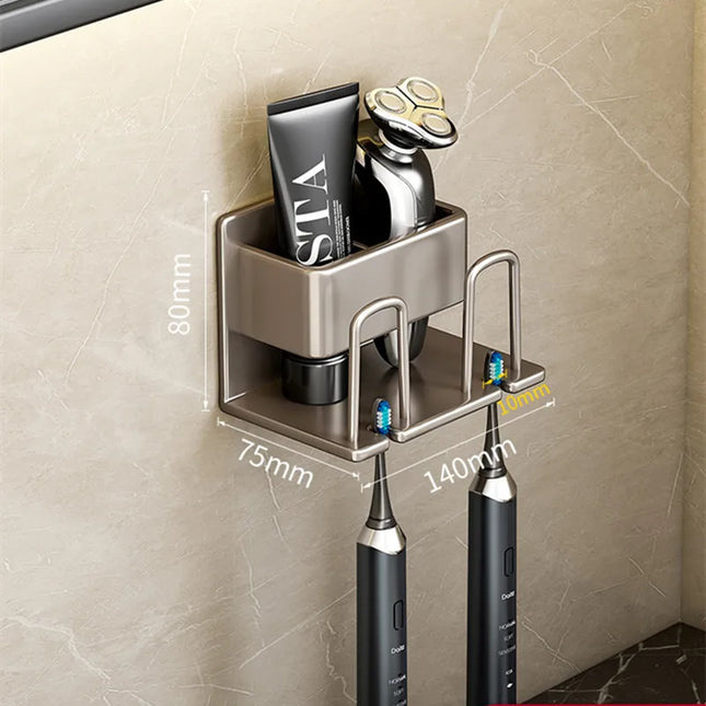 Wall Mounted Toothbrush Holder Aluminium Alloy Toothpaste Rack Bathroom Household Space Saving No Punching Bathroom Accessories