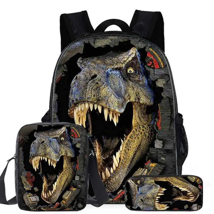 Classic Popular Cartoon Dinosaur 3D Printed 3pcs/Set pupil School Bags Laptop Daypack Backpack Inclined shoulder bag Pencil Case