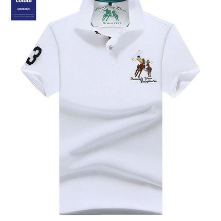 Men's Solid Summer Polo Shirt Plus Size Casual Short Sleeve Lapel Button Shirt with Embroidery - Purple, Red, White - 5XL, 6XL