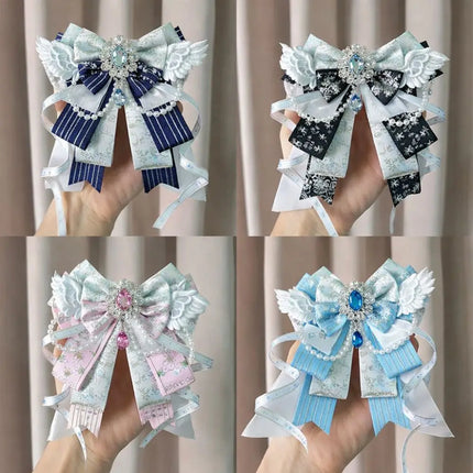 Lolita Angel Wing Bow Handmade Finished Crystal Pearl ItaBag Charm DIY Lolita Bags Clothing Decorations Accessories