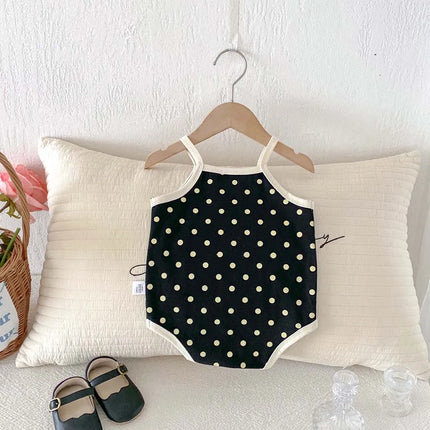 Korean-style summer baby girl polka dot bow jumpsuit, baby girl comfortable and cute sling jumpsuit, very suitable for home and