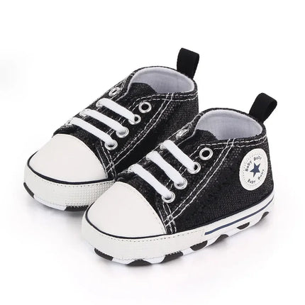 2024 Newborn Sequined Canvas Baby Sneakers Casual Baby Boys Girls Toddler Multi-Color Soft Sole Non-slip Walking Shoes