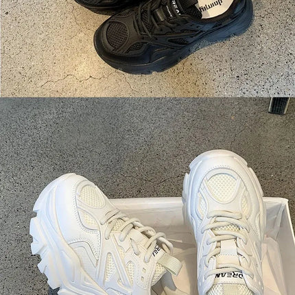 Women New Fashion Platform Sport Shoes Women 2024 New Summer Black Casual Chunky Sneakers Women Mesh Leather Platform Shoes