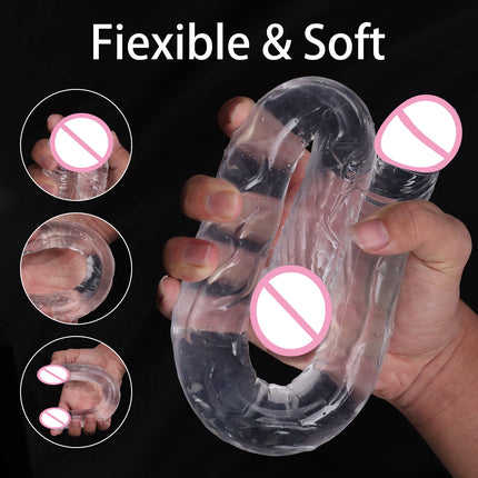 U Shape Double Head Dildo Transparent Dildos Penis Soft Silicone Vagina Anus Massager Anal plug Gay Adult Sex Toys for Women Men