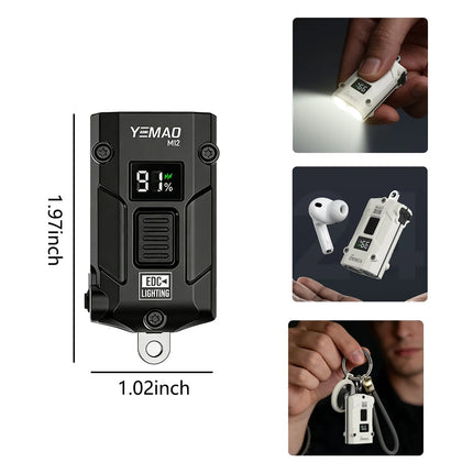 YEMAO M12 Pocket Flashlight 300 Lumens USB-C Charging Aluminum EDC Keychain Light With Power Display