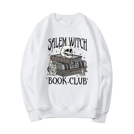 Salem Witch Book Club Sweatshirt Funny Halloween Hoodie Long Sleeve Women Crewneck Sweatshirts Happy Halloween Pullover Tops