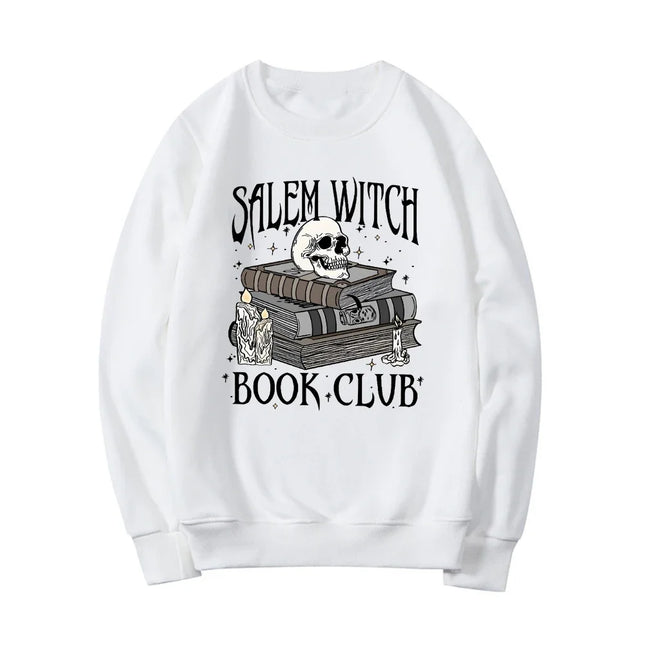 Salem Witch Book Club Sweatshirt Funny Halloween Hoodie Long Sleeve Women Crewneck Sweatshirts Happy Halloween Pullover Tops