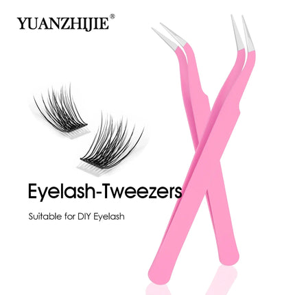 New Style Pink Color High-elasticity Portable DIY Lash Tweezers Individual Waterproof 45 Degree Eyelash Grafting Tools in Stock
