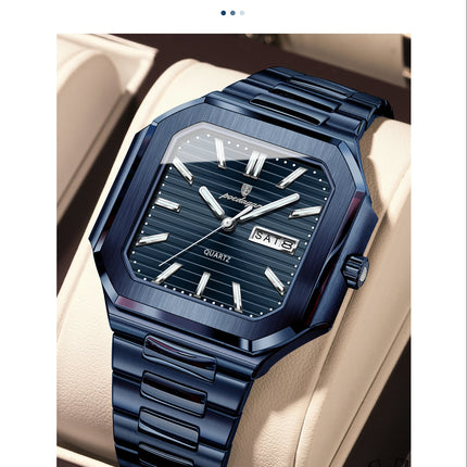 POEDAGAR Top Luxury Brand Men's Watch Waterproof Luminous Date Week Quartz Men's Watches Stainless Steel Fashion Square Men's Watch