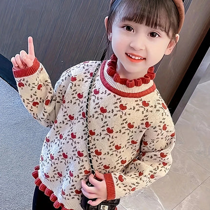 Girls' Sweaters, New Autumn and Winter Styles, Stylish Winter Clothes for Baby Girls, Kidsren's Knitwears, One-Piece Velvet Bottoming Tops