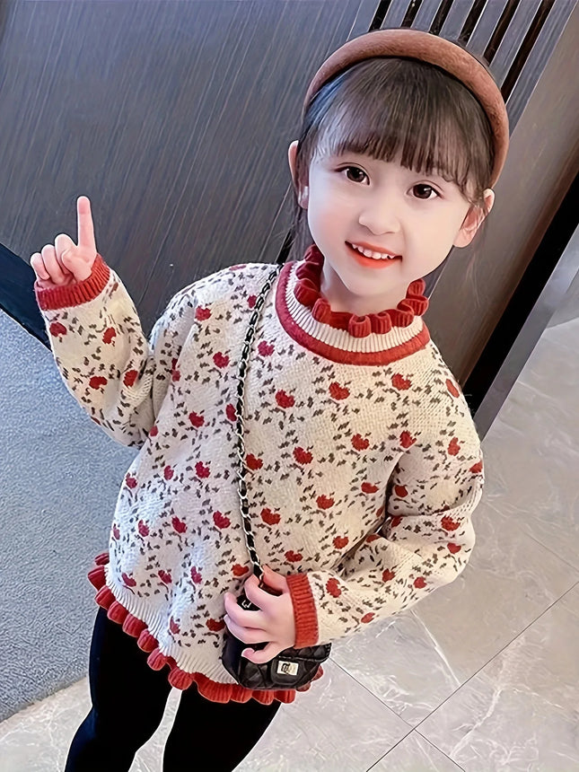 Girls' Sweaters, New Autumn and Winter Styles, Stylish Winter Clothes for Baby Girls, Kidsren's Knitwears, One-Piece Velvet Bottoming Tops