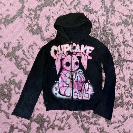 Y2K Zipper Retro Couple Hip Hop Hoodies Sweatshirt Loose Oversized Harajuk High Street Men's Women's Streetwear 2000s Emo Girls