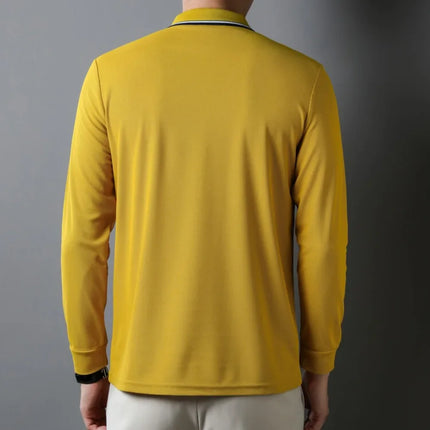 New Men's Long-sleeved Cotton Polo Shirt Fashion Embroidery Casual Bottom Pullover Shirts Tops Men's Clothing