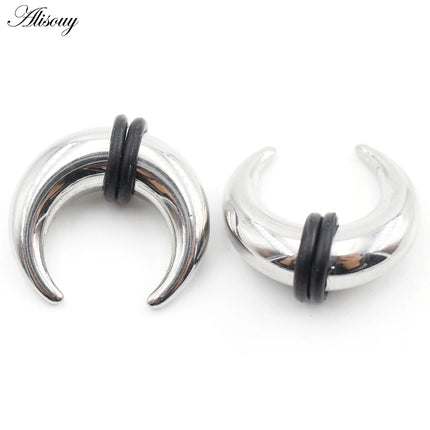 2PCS Stainless Steel C Shape Buffalo Horn Ear Taper Stretcher Expander Septum Captive Tragus Cartilage Piercing Body Jewelry