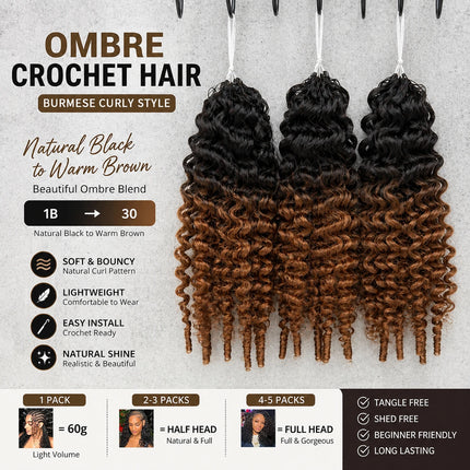 #4/27 Burmese Curly Crochet Human Hair 12A Water Wave With Spiral Curly End Miracle Knots Feather Crochet Hair For Boho Braiding