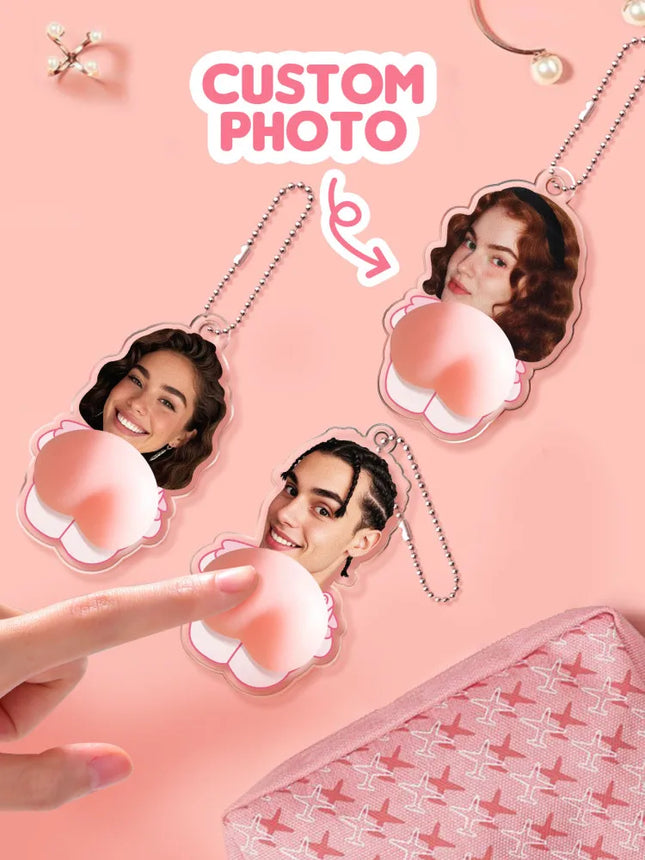 Custom Face Keychain with Soft Squishy Butt Personalized Funny Photo Key Ring Unique Gift for Friends