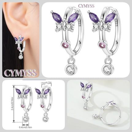 925 Sterling Silver Inlaid Zircon Butterfly Earrings Insect Element Original Design Women's Fashion Party Jewelry Gift Ear Loops