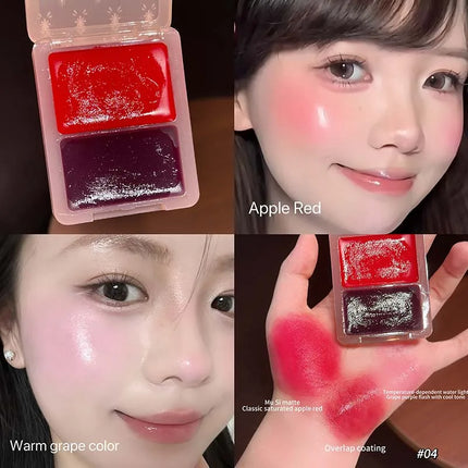 Cappuvini Double Water Glow Blush Cream Hydrating Blusher with Fine Shimmer Natural Makeup Effect Blush Palette