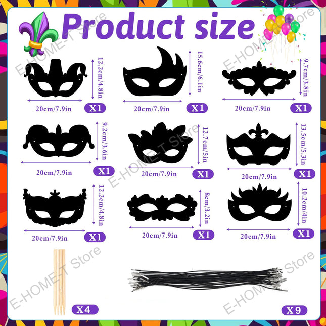 Mardi Gras Mask Scratch Cards Carnival Prom Scratch Art Masquerade Rainbow Scratch Off DIY Hanging Mask Mardi Gras Party