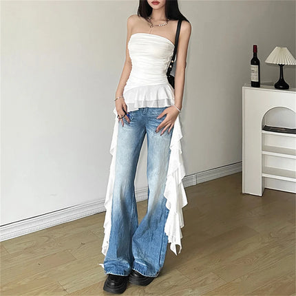 Fashion 2025 Ribbon Chest Top Women Spring Summer New Sexy Solid Vest Female Sleeveless Sweet Y2k Streetwear Lady Party Club