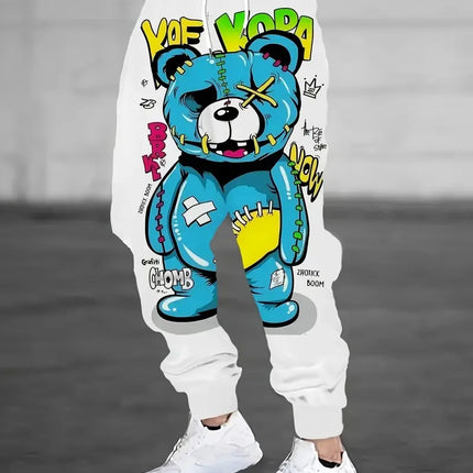The new men's trousers for Spring and autumn 2025 feature a casual fashionable sporty and breathable 3D bear pattern print