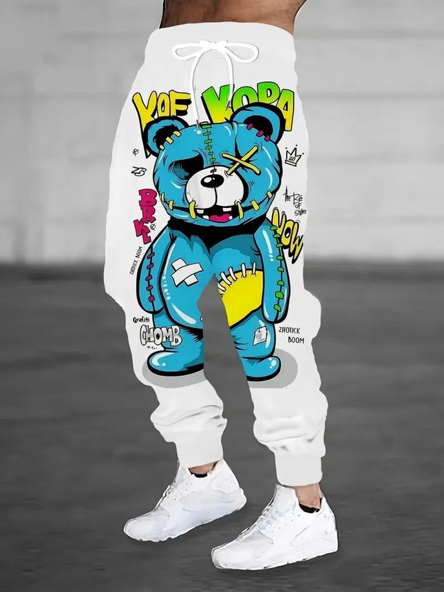 The new men's trousers for Spring and Autumn 2025 feature a casual, fashionable, sporty, and breathable 3D bear pattern print