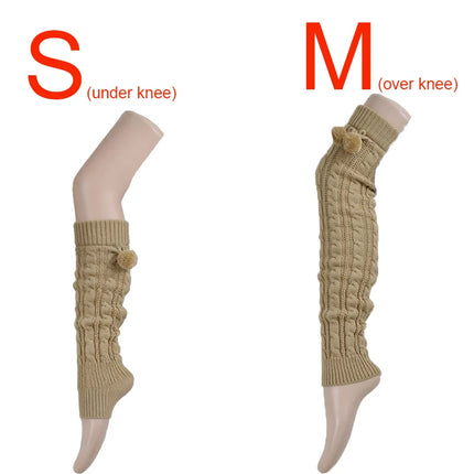 2018 New Fashion Casual Women Warm Winter Knitted Leg Warmers Knitted Socks Crochet Long Boots Socks with Hairball