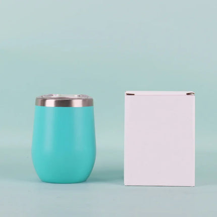 50pcs Custom 12oz double wall stainless steel wine tumbler insulated vacuum egg shape wine tumbler with sliding lids