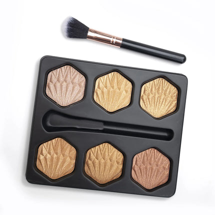 6-Color Bronzed Fine Glitter Highlighter Palette - Eyeshadow Brush Included Contour Highlighter Sculpts Facial Bones