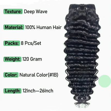 Human Hair Deep Wave Clip In Hair Extensions Brazilian Clip In 8 Pcs/Set Natural Black Color Clip Ins Remy Hair 10-26 Inch 120G
