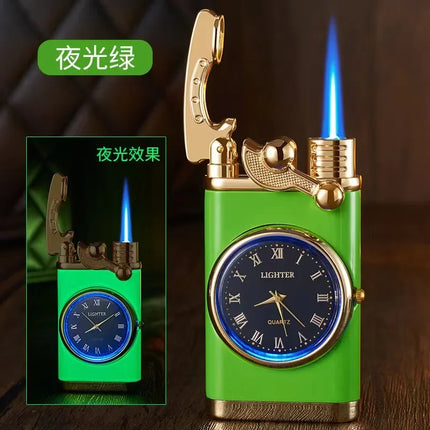 Creative Real Watch Metal Rocker Arm Butane Gas Torch Lighter Windproof Double Jet Flame Cigar Lighters Smoking Gadgets For Men