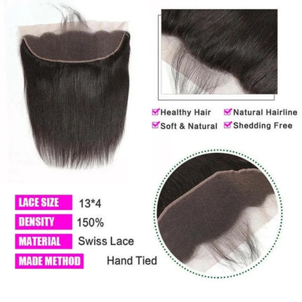 13x4 HD Transparent Lace Frontal 100% Human Hair Pre plucked Bleached Knots Natural Hair Line 4x4 Lace Closure With Baby Hair