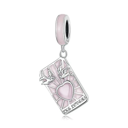 WOSTU 925 Sterling Silver Colorful Tarot Cards Charm Pendent Magic Star Moon Sun Lover Bead Fit DIY Bracelet Necklace Women Gift