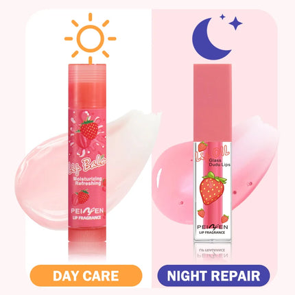 2PCS Lip Oil Lip Balm Set All-Day Long-Lasting Moisturizer Lip Care Plumps Lips Reduces Lip Lines Lipstick & Nourishment