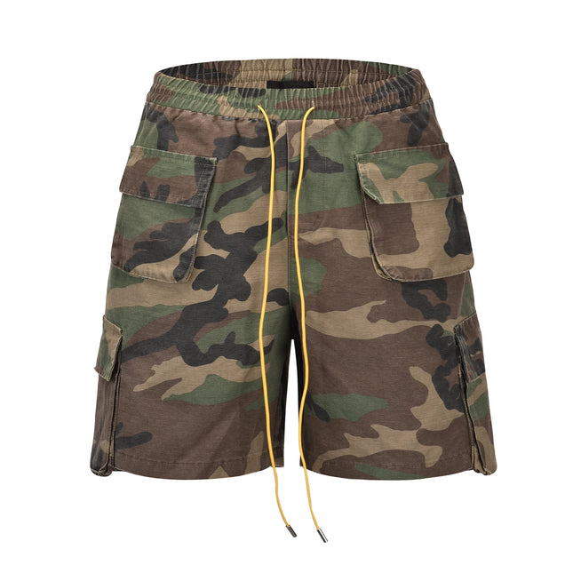 Vintage Camouflage Cargo Shorts Mens Three-dimensional Tailoring Pocket Oversized Cargo Camo Shorts Summer Street Casual Short