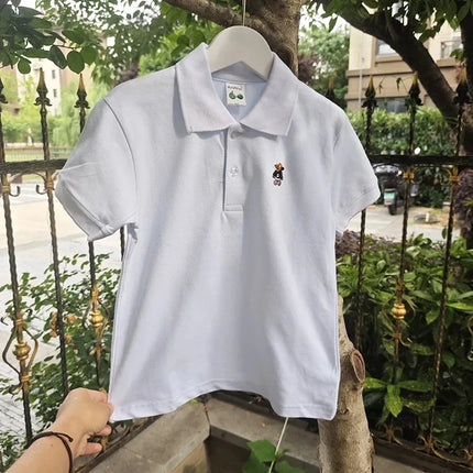 Beidohah Children's Summer Short Sleeve POLO Shirt Boys Girls Pure Color Embroidery Turn-down Collar T-shirt Small Kids Sweatshi