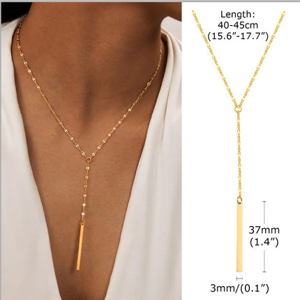 Gold Plated Stainless Steel Lariat Necklace, Dainty Long Layered Necklace for Women Girls, Y-Shaped Drop Pendant