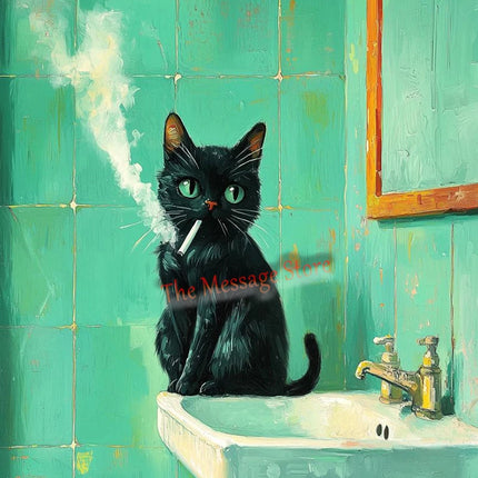 Funny Black Cat Bathroom Retro Mint Color Bathroom Toilet Bathtub Aesthetic Art Poster Canvas Painting Wall Pictures Home Decor