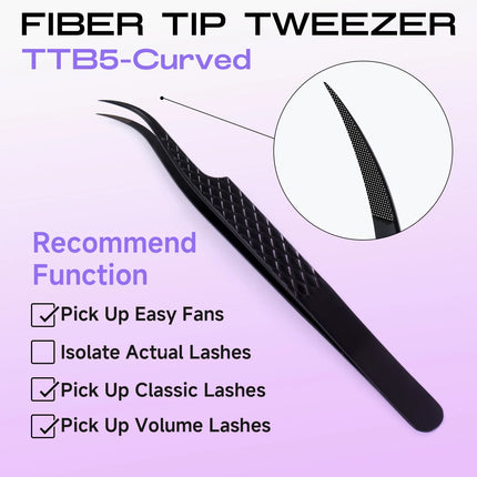 Fiber Tip Lash Extension Tweezer, Titanium Black Eyelash Nano Tip Tweezer for Lash Tech Supplier