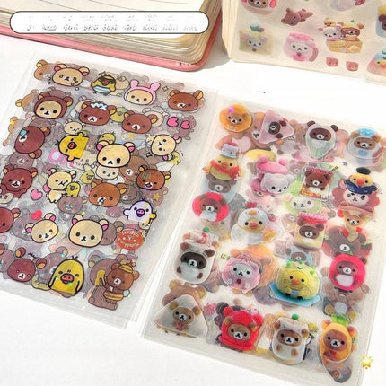 10Sheets Cartoon Cute Rilakkuma Stickers Die-cutting Sticker Anime Decals Handbooks Material Flashing Laser Sticker Kid Toy