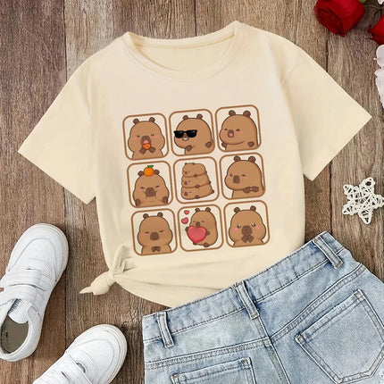 funny 90s Capybara Tshirt Kids Children T-Shirt capibara Cartoons Clothes Kid Girl Boy Capybaras T Shirt Baby Casual Top Clothes