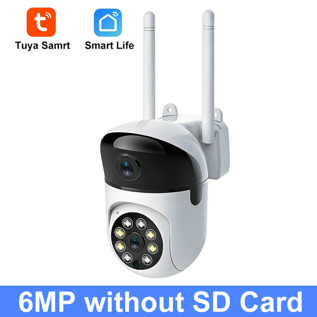 Indoor Camera Wifi Tuya Smart Life 6MP Dual Lens HD Dual Screen AI Auto Tracking PTZ Security Wireless Video Surveillance Camera