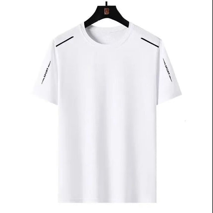 Ice Silk Short Sleeve T-Shirt Men's Summer Thin Quick Dry Mesh Sport Fitness Half Sleeve Casual Elastic T Summer Wear