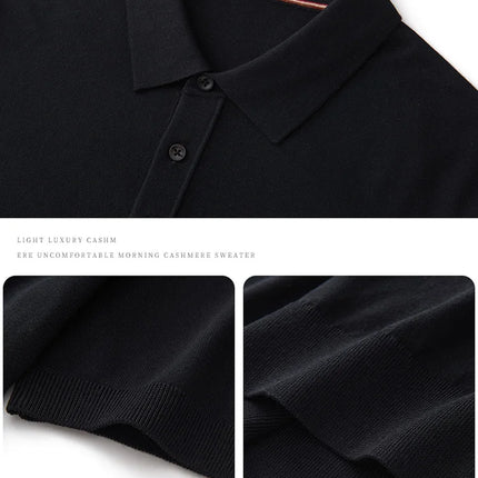 100% Lyocell men's T-shirt casual solid color knitted pullover short sleeved loose POLO collar Tees Pull on vest Tops
