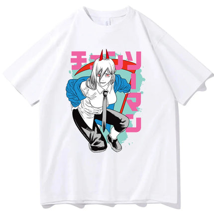 Chainsaw Man cotton shirt teen University graphic Grunge Retro t-shirt Classic Punk 2000s Trendy