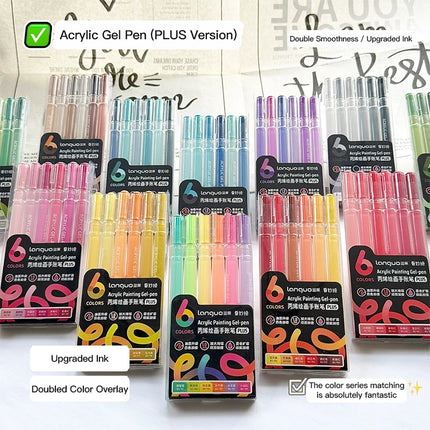 Languo 6 Colors Acrylic Painting Handbook Pens Multi-Color Gel Pen Student Neutral Pen Writing Marker Stationery